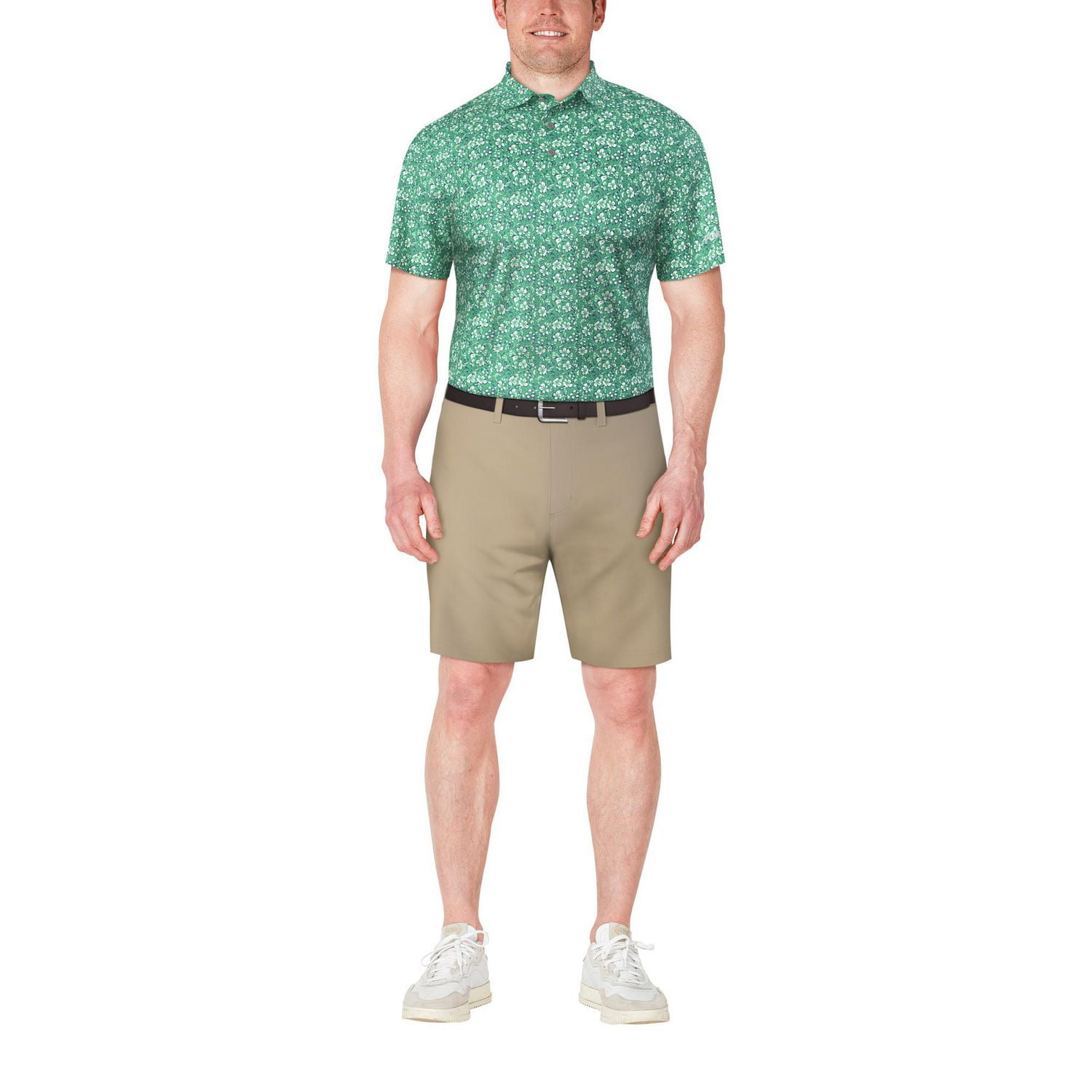 PGA TOUR Course Essentials Men's Abstract Flowers Print Short Sleeve Polo Shirt