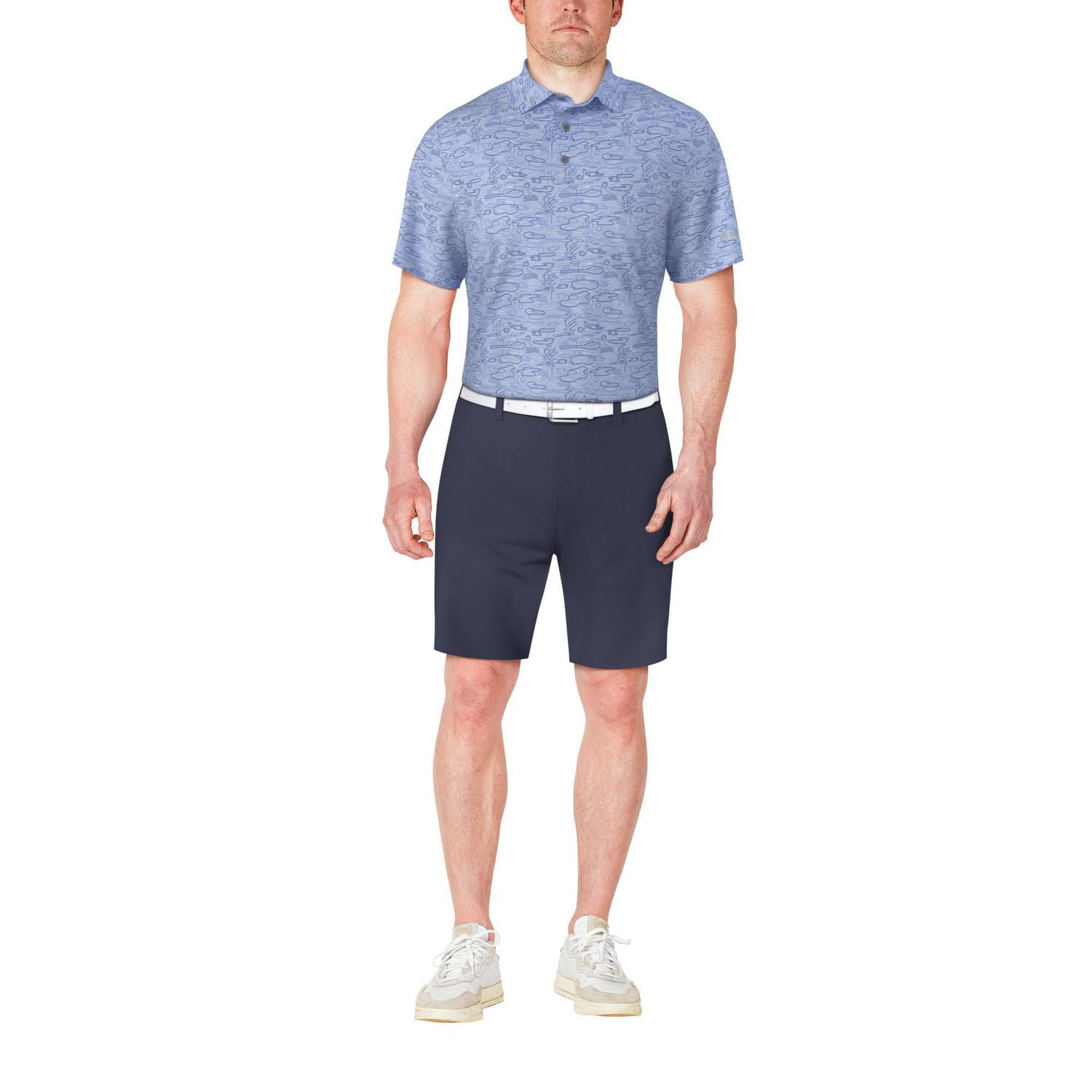 PGA TOUR Course Essentials Men's Linear Conversational Print Short Sleeve Polo Shirt