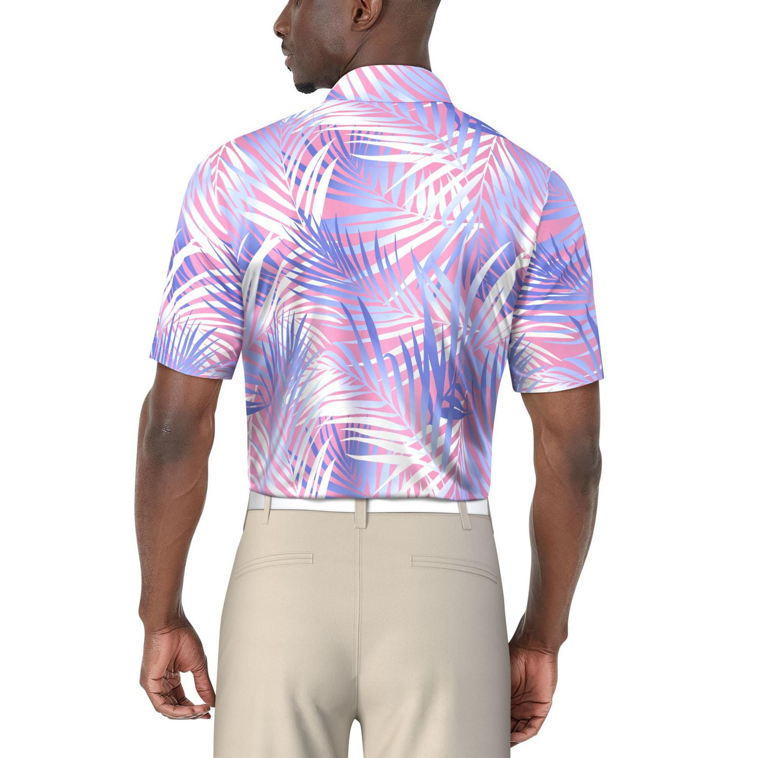 PGA TOUR Course Essentials Men's Palm Leaf Print Short Sleeve Polo Shirt