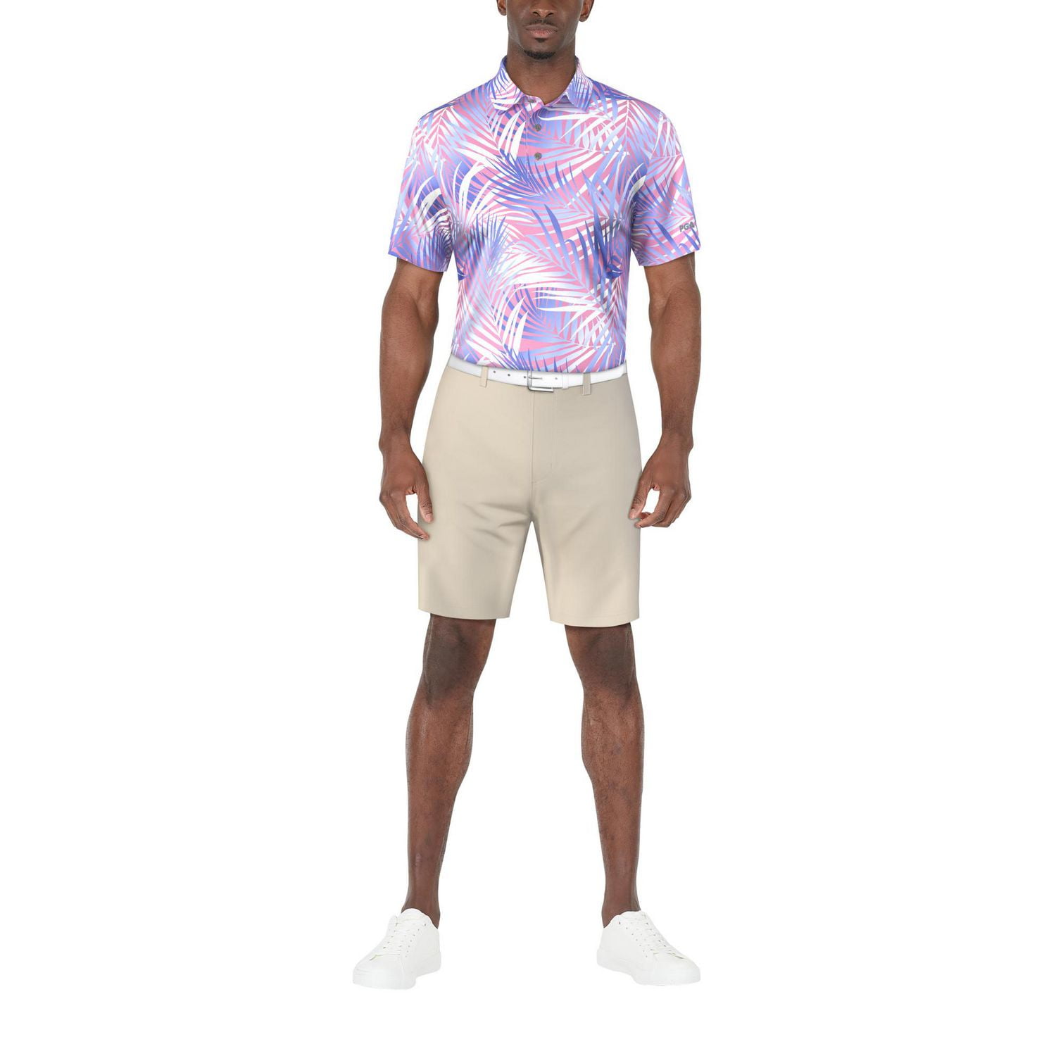 PGA TOUR Course Essentials Men's Palm Leaf Print Short Sleeve Polo Shirt