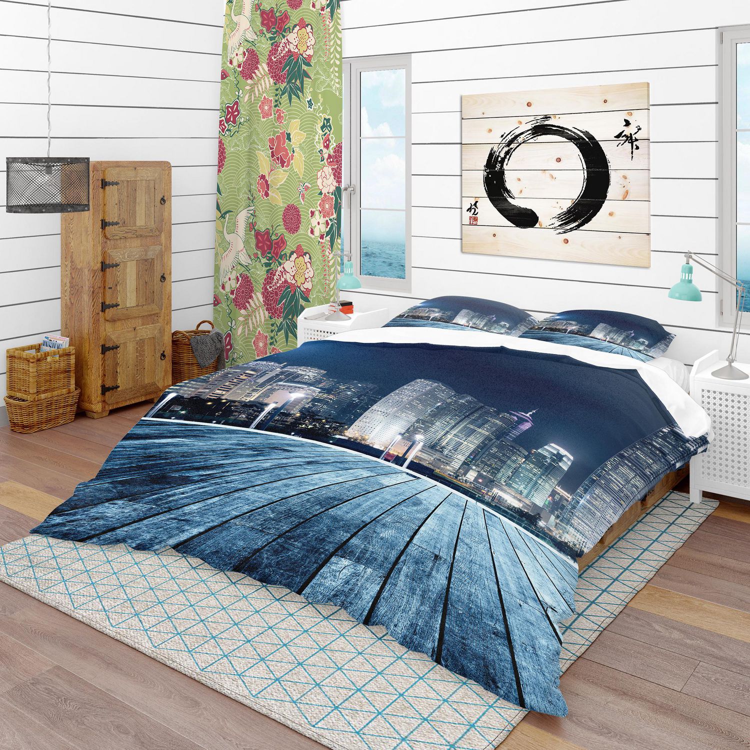 Designart Blue Hong Kong City Skyline Modern & Contemporary Duvet Cover ...