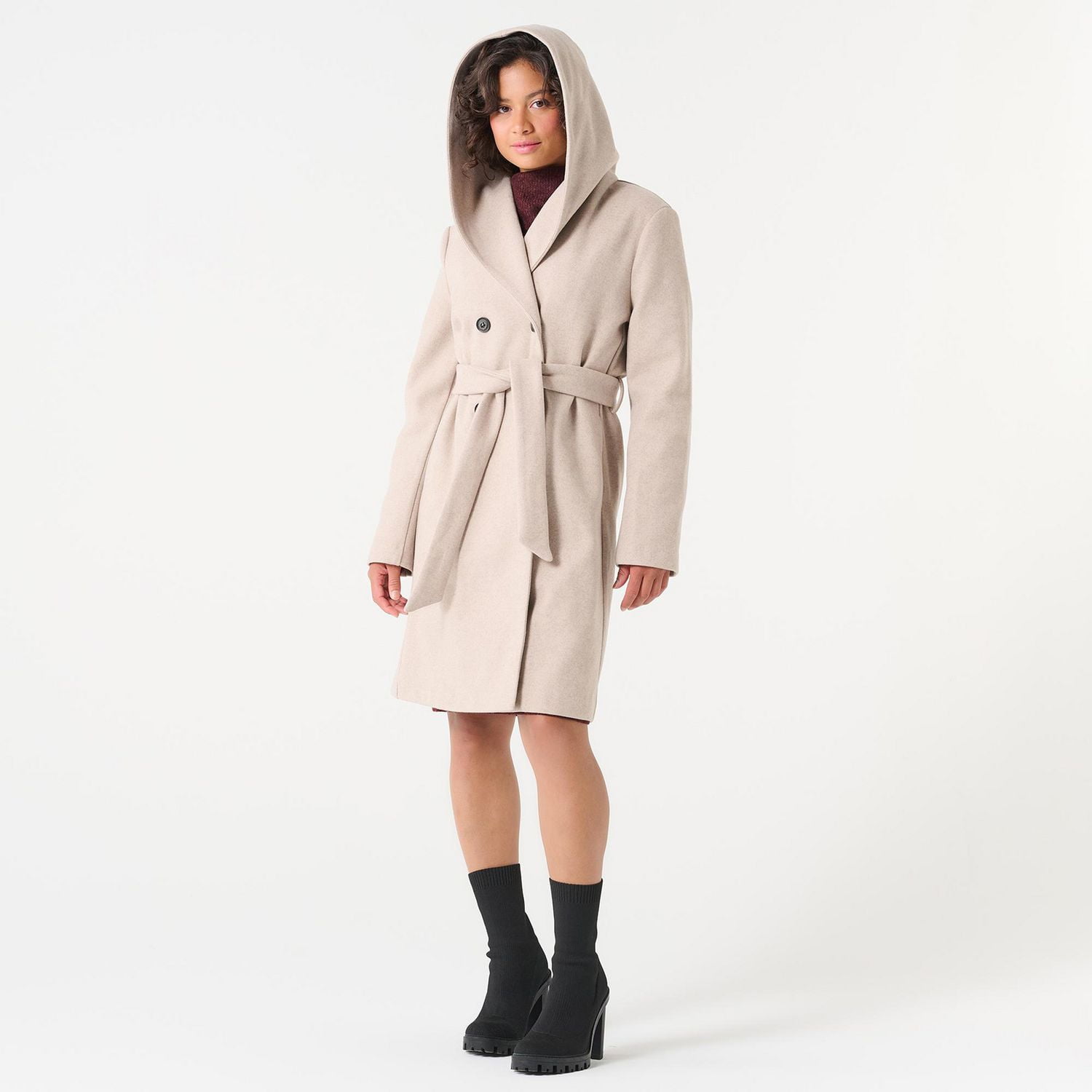 Hooded belted 2025 wool coat