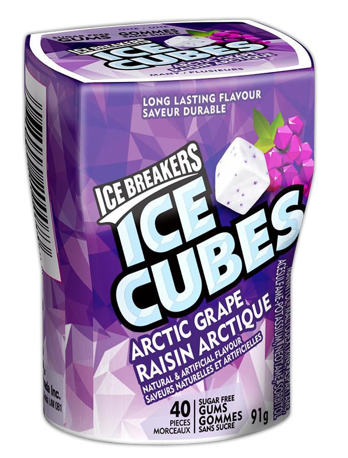 Bouteille de gommes sans sucre ICE BREAKERS ICE CUBES à saveur de raisin arctique