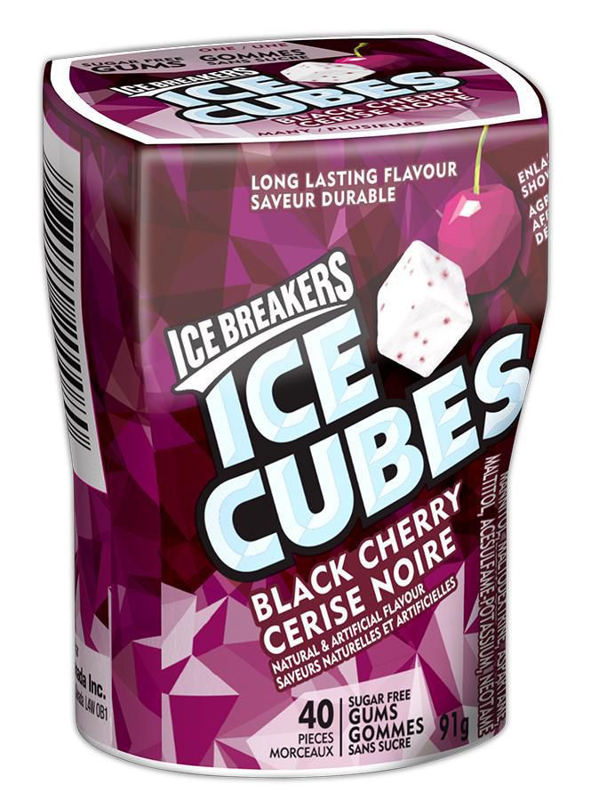 Bouteille de gommes sans sucre ICE BREAKERS ICE CUBES à la cerise noire