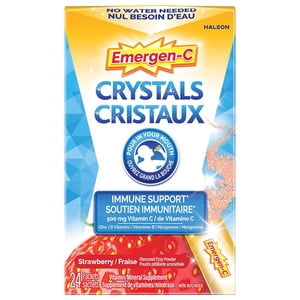 Emergen-C Crystals On-The-Go Immune Support Supplement with Vitamin C, Zinc , B Vitamins & Manganese, Strawberry Flavour, 24 Packets