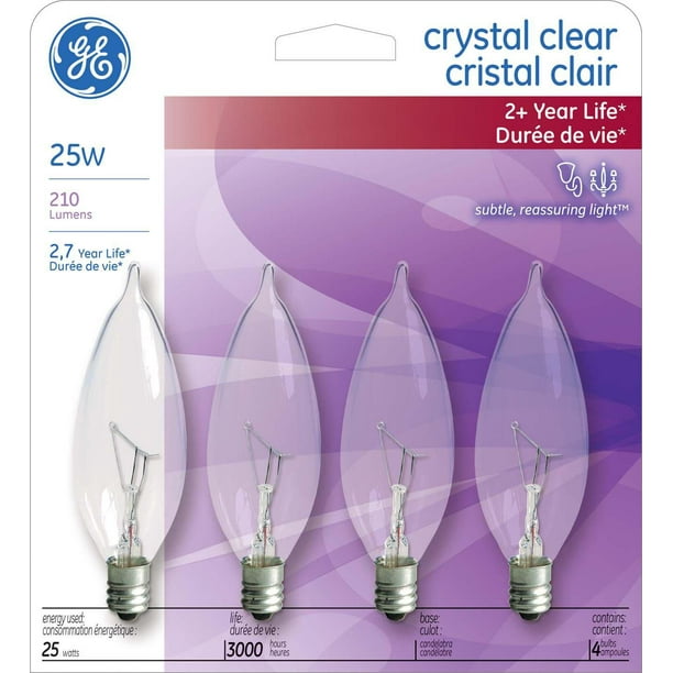 Lampe à bout recourbé cristal clair GE 25 W – paquet de 4