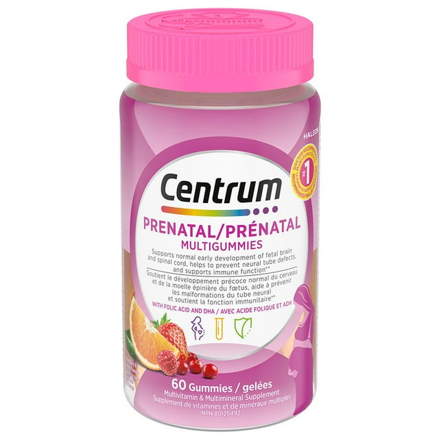 Centrum Prenatal Multigummies with DHA and Folic Acid, Postpartum Multivitamin and Mineral Supplement, 60 Count, 30 Day Supply