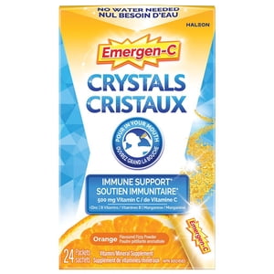 Emergen-C Crystals On-The-Go Immune Support Supplement with Vitamin C, Zinc , B Vitamins & Manganese, Orange Flavour, 24 Packets
