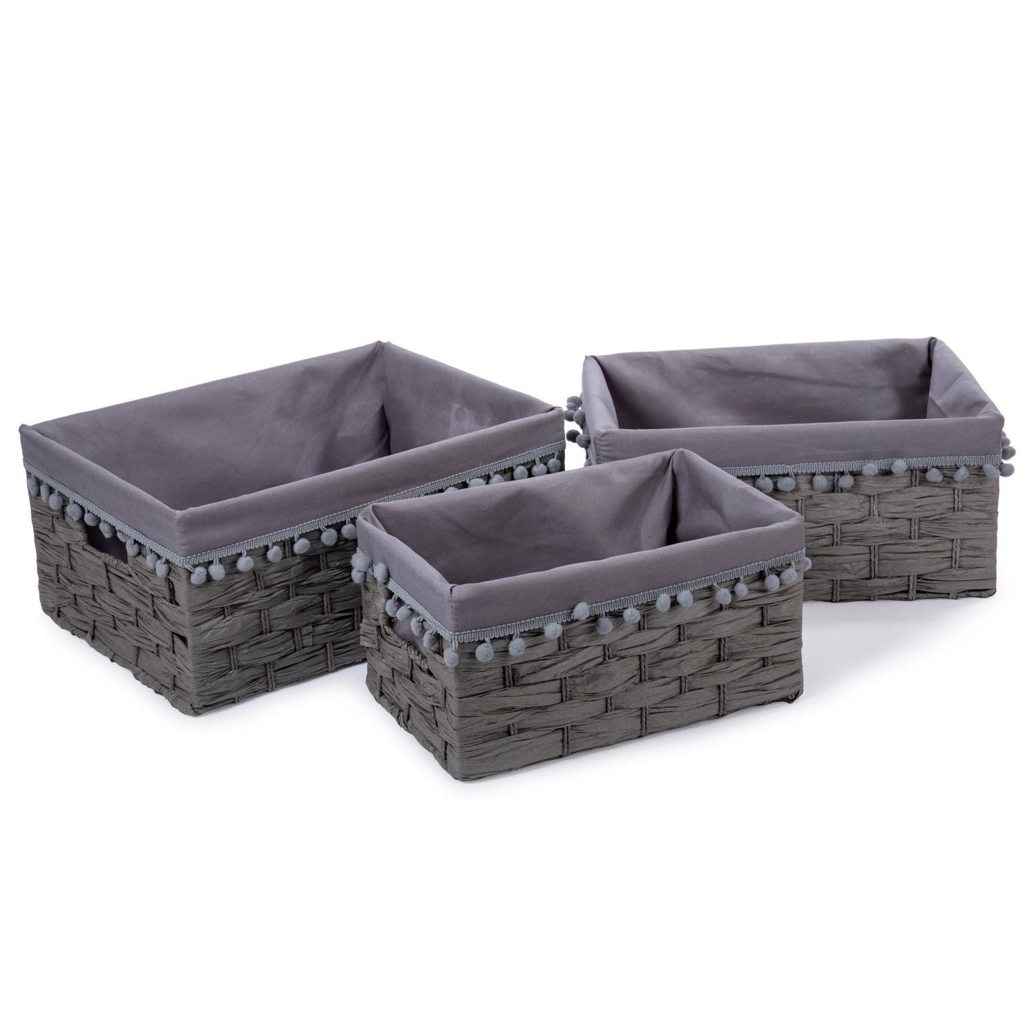Truu Design, Grey Pom Pom Storage Baskets, Set of 3 Walmart Canada