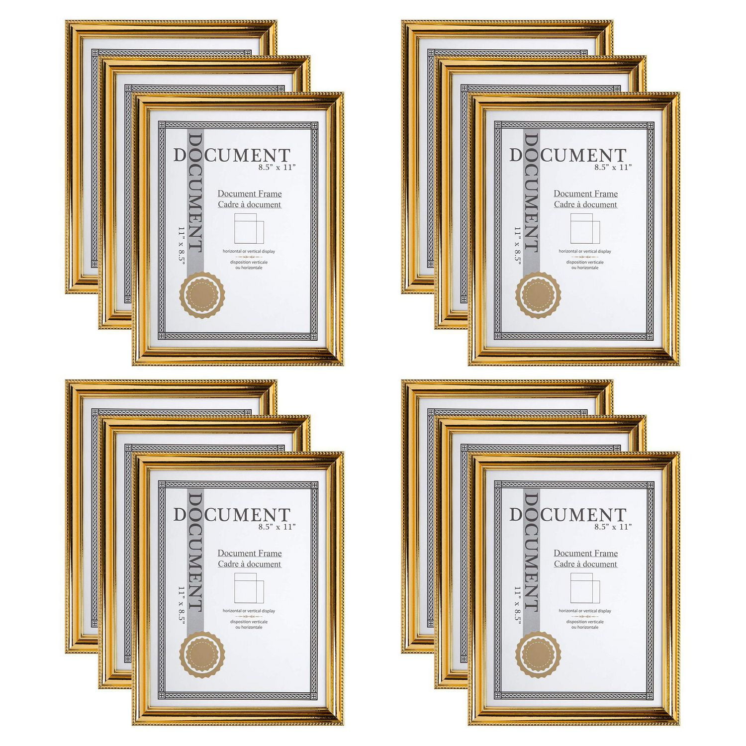 Truu Design 12Piece Metallic Gallery Certificate Document Frame Set