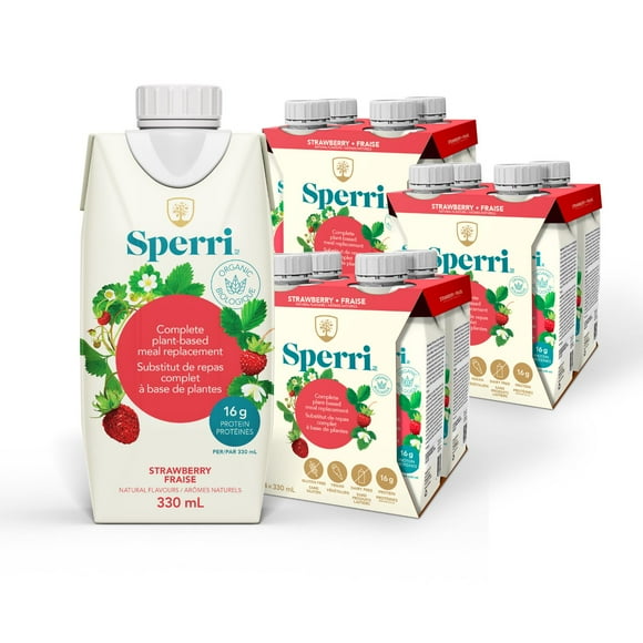 Sperri - Substituts de repas complets à base de plantes et boissons protéinées - Fraise, flacon de 330 ml (lot de 12) - Prêt à boire - Sans produits laitiers, sans gluten, sans allergènes courants