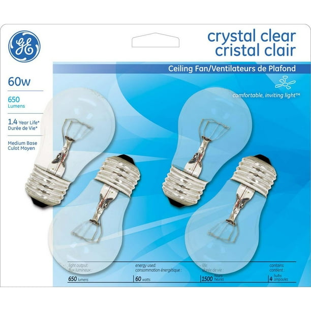 Lampe A15 cristal clair GE 60 W – paquet de 4