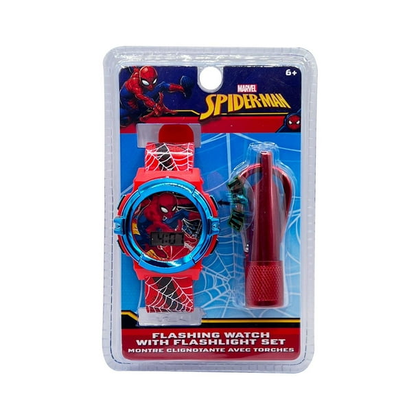 Montre à affichage numérique clignotant Spiderman avec ensemble de avec  torches