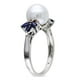 Miadora Bague stylisée avec perles d'eau douce de culture blanches rondes 9-9.5 mm, saphir bleu 0.63 ct TGW et accent de diamants en or blanc 10k – image 3 sur 4