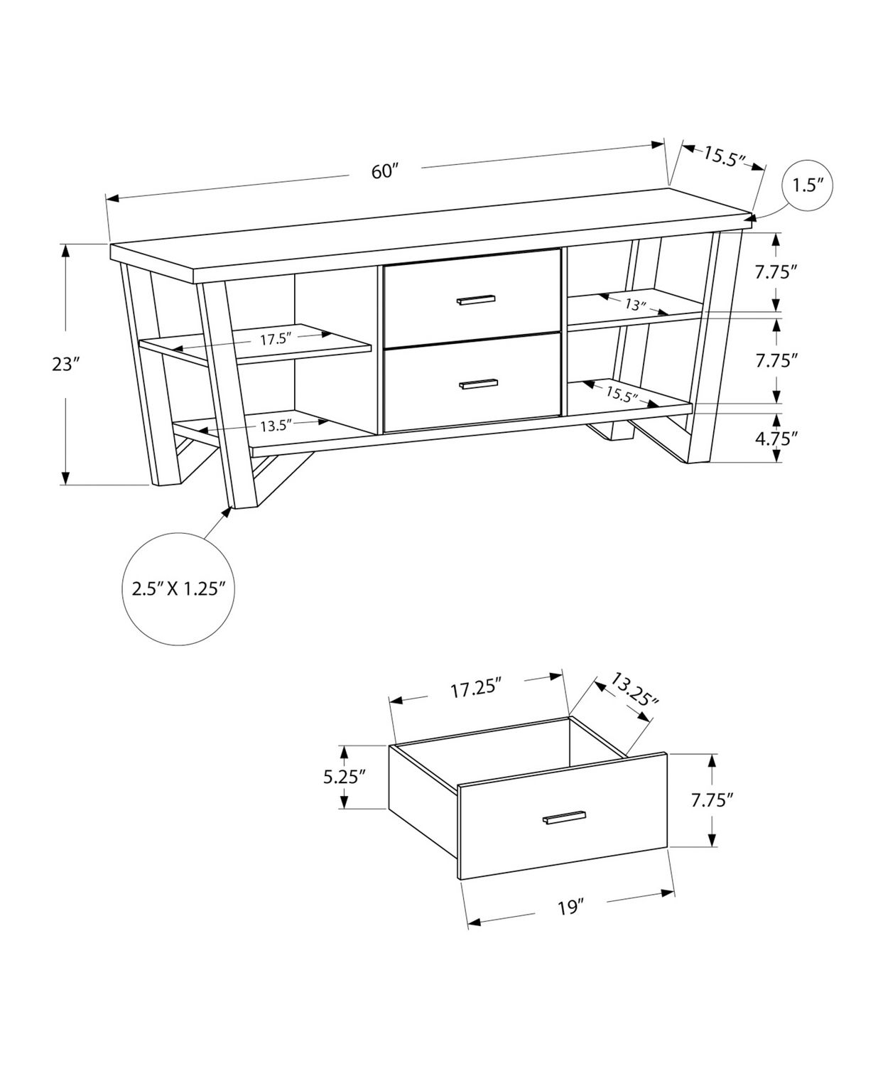 Monarch Specialties I 2725 Meuble Tv, 60 Pouces, Console, Centre De Di