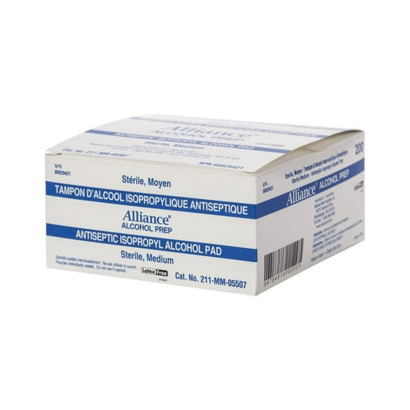 Alcohol Prep Pads, Medium Sterile. Box of 200