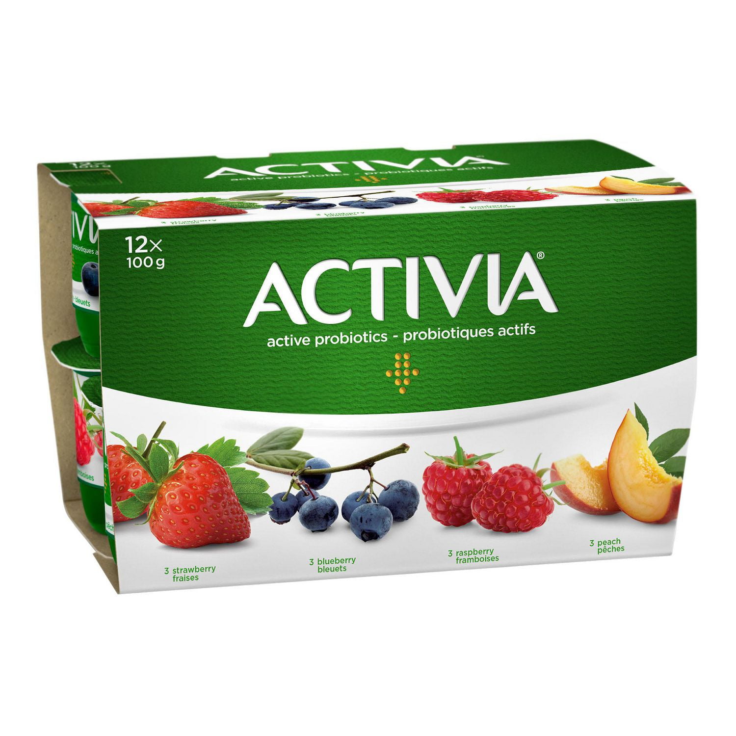 Activia Probiotic Yogurt Strawberry Blueberry Raspberry Peach Flavour 12x100g Walmart Canada