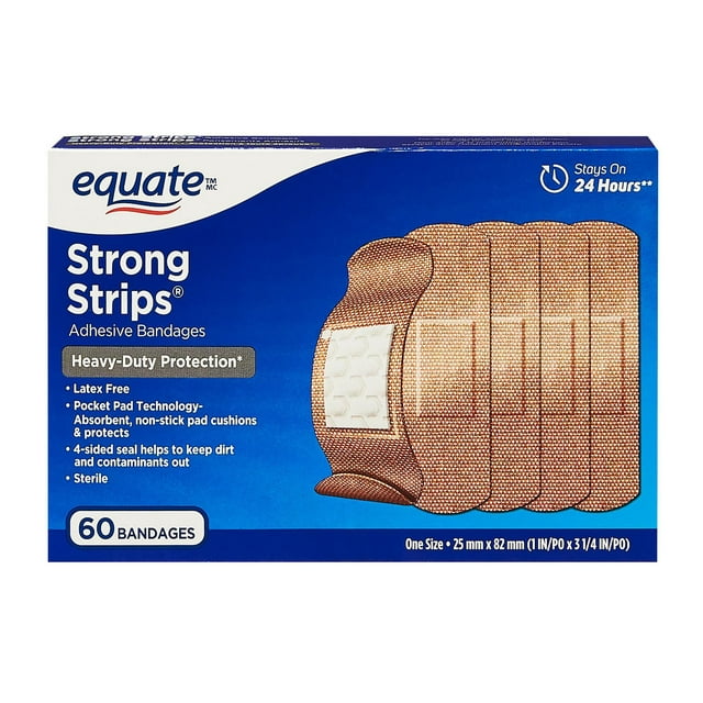 Pansements adhésifs strong strips Equate, 25mm x 82 mm