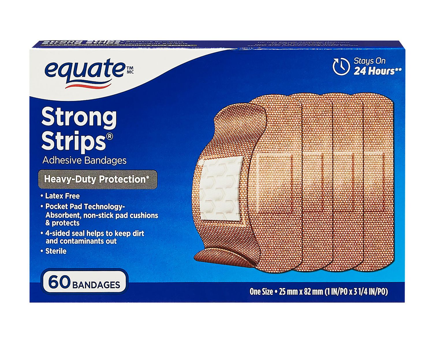 Equate Strong Strips Adhesive Bandages, 25mm x 82 mm