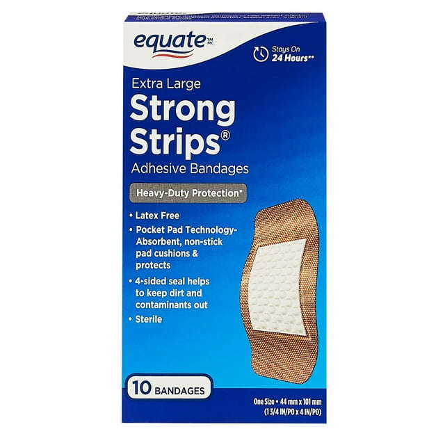 Equate Extra Large Strong Strips Adhesive Bandages, 10 Count