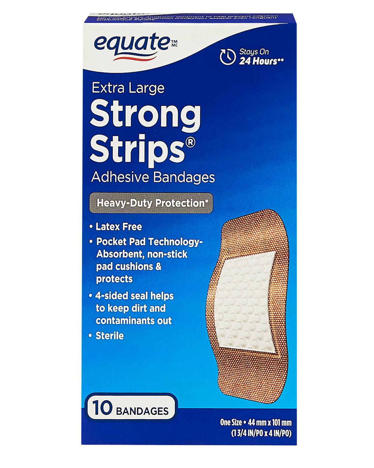 Equate Extra Large Strong Strips Adhesive Bandages, 10 Count