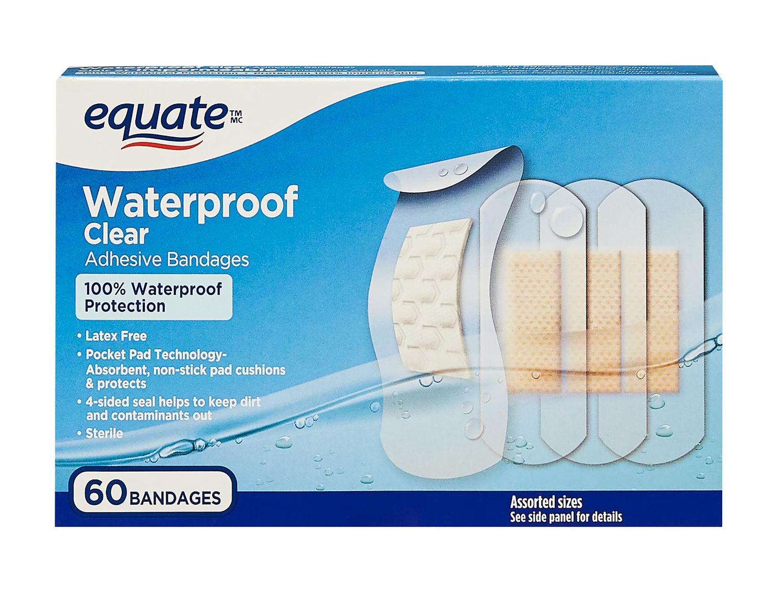 Equate Waterproof Clear Adhesive Bandages, 60 bandages 