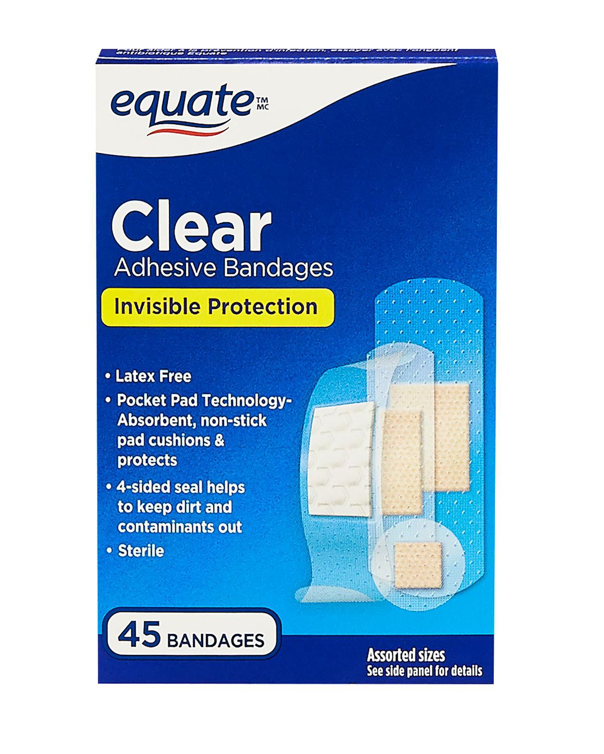 Pansements adhésifs protection invisible transparents Equate, One Size