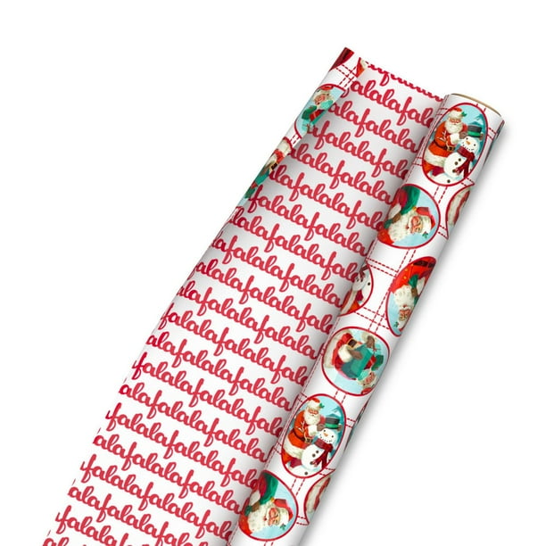 Hallmark Reversible Christmas Wrapping Paper (1 Roll 240 sq. ft.) Vintage Santa and Fa La La