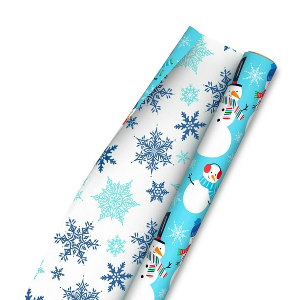 Hallmark Reversible Christmas Wrapping Paper (1 Roll 240 sq. ft.) Snowmen and Snowflakes