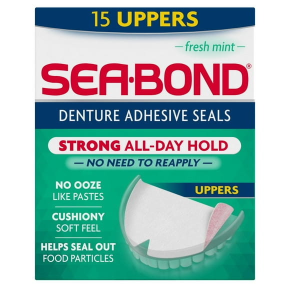 Sea-Bond Denture Adhesive Fresh Mint Uppers, 15 Count