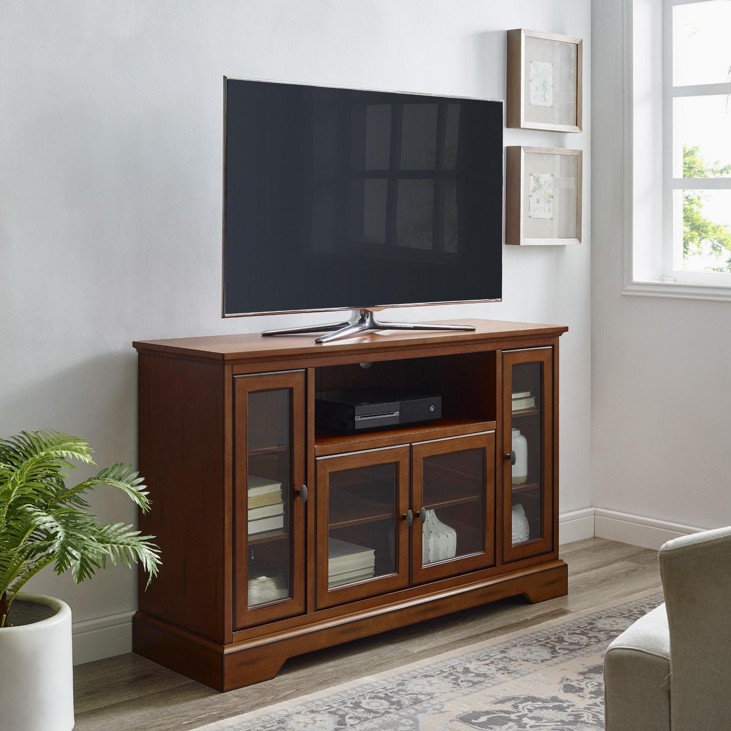 WE Furniture 52" Brown Wood Highboy TV Stand | Walmart Canada