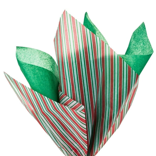 Papier de soie vert uni et à rayures pour emballer les cadeaux de Noël,  Hallmark (24 feuilles) Papier de soie de Hallmark 
