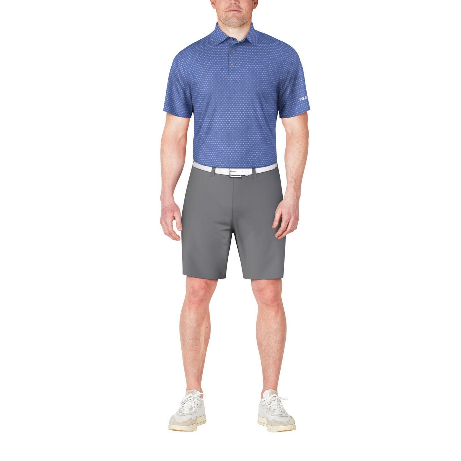 PGA TOUR Course Essentials Men's Striped Fish Print Short Sleeve Polo Shirt,