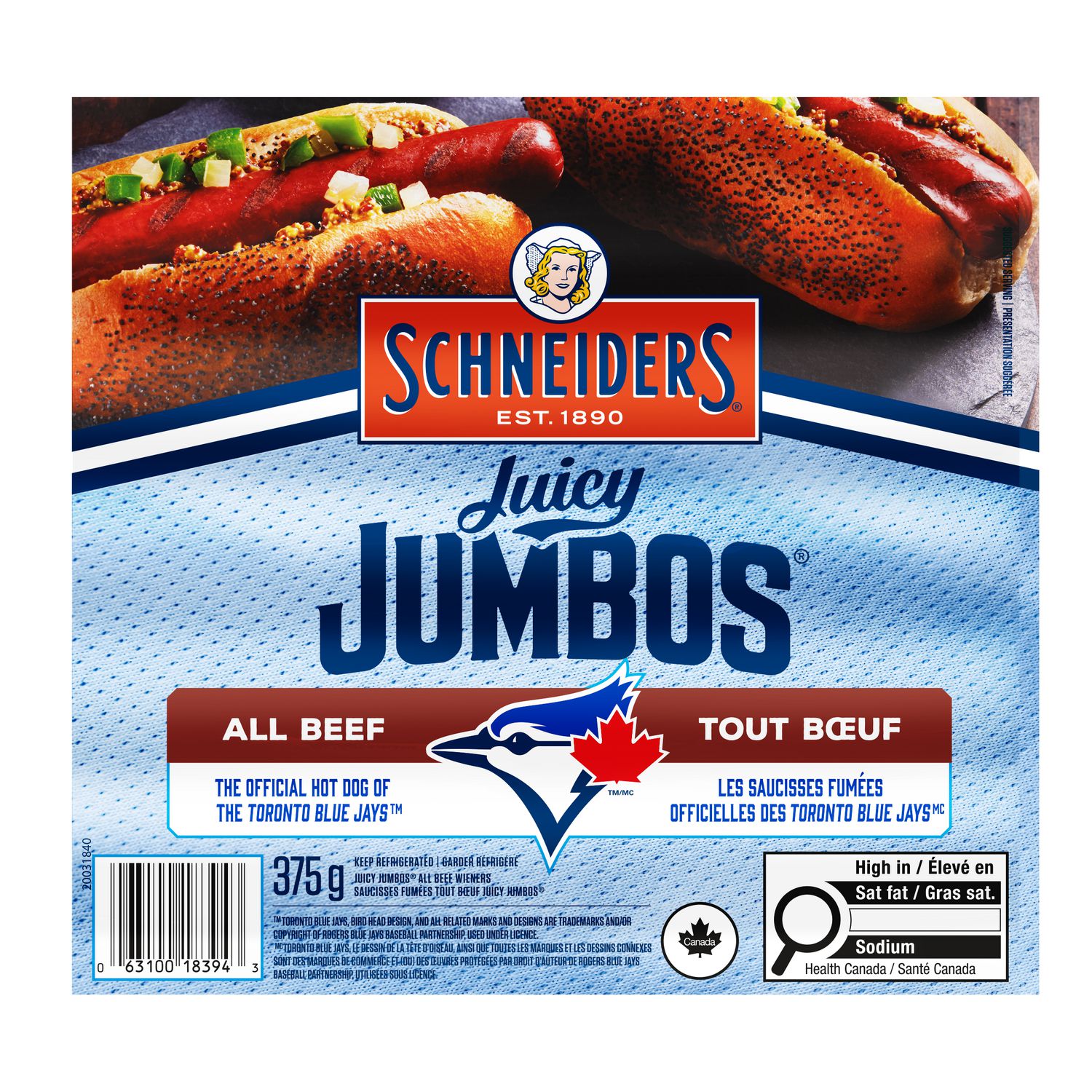 Schneiders Juicy Jumbos All Beef Hot Dogs, 375 g