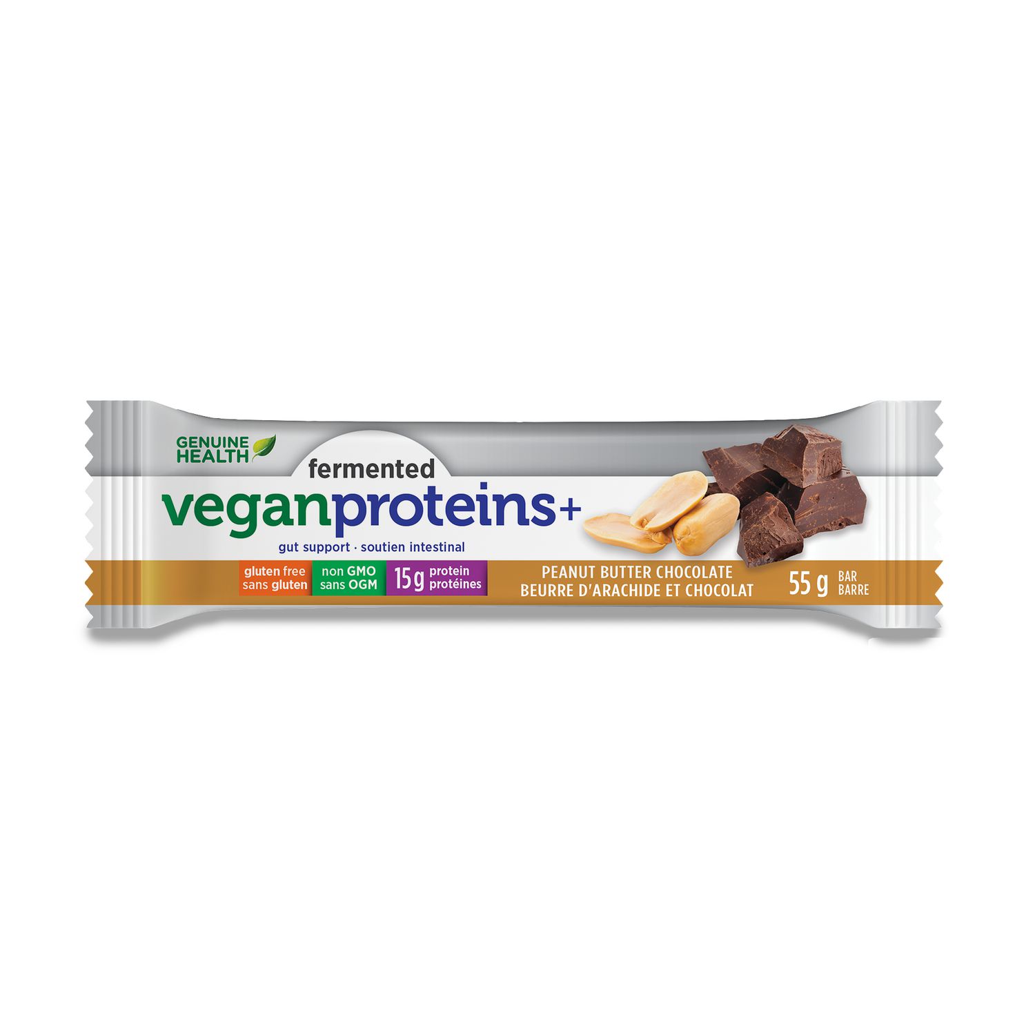 Protéines+ Végétaliennes Fermentés De Genuine Health, Barre Protéiné 15G,  7G De Fibre, Sans Gluten, Sans Ogm, Beurre D'arachide Et Chocolat | Walmart  Canada