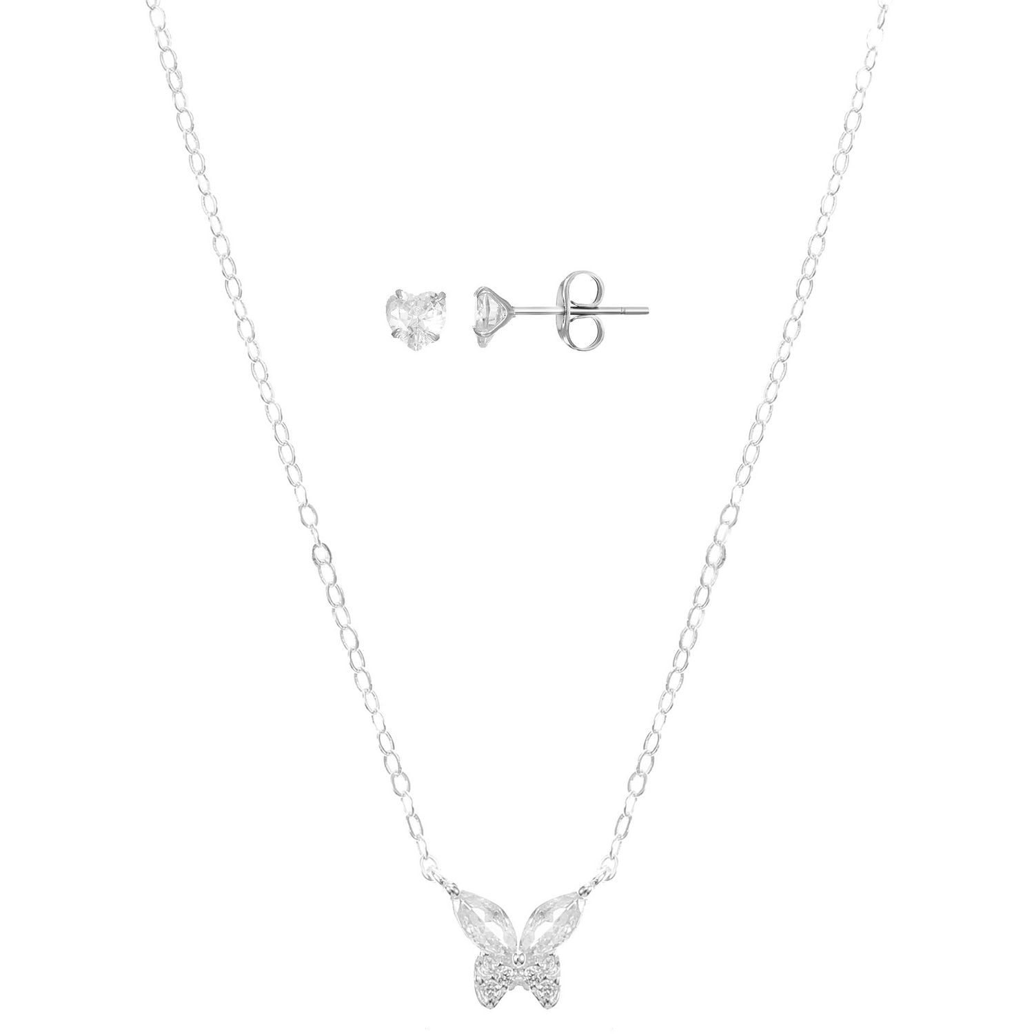 Luxury Designs Ensemble collier Papillons et boucles d'oreilles en zircone