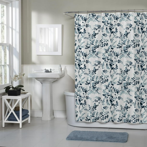 Rideau de douche en tissu texturé à motif botanique pastel Rideau de douche en tissu