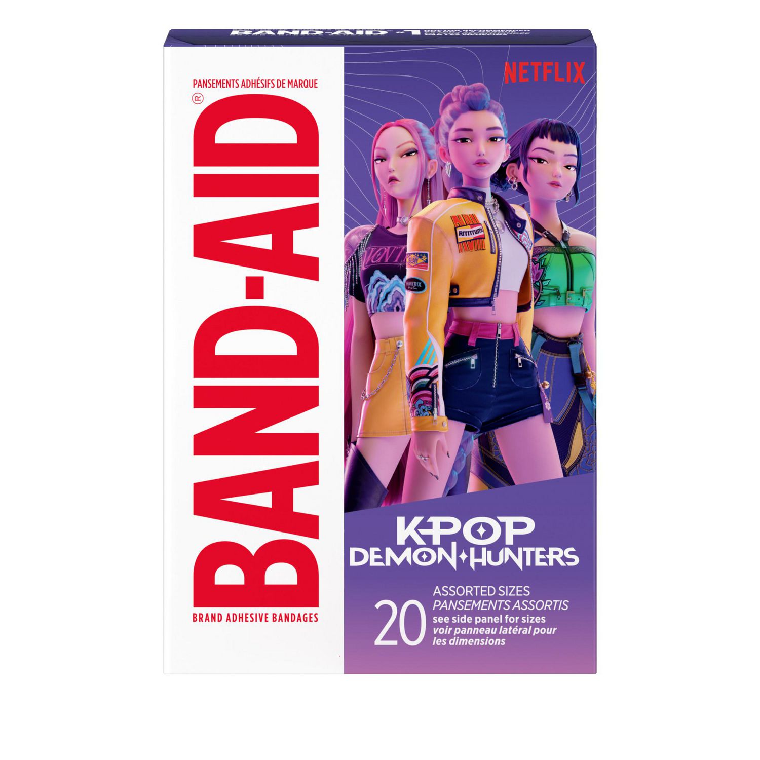 Band-Aid Brand Adhesive Bandages Decorated with KPop Demon Hunters, Wound Care & Protection of Minor Cuts, Scrapes & Burns for Kids & Adults, First Aid Kit Essentials, Assorted Sizes, 20 Count