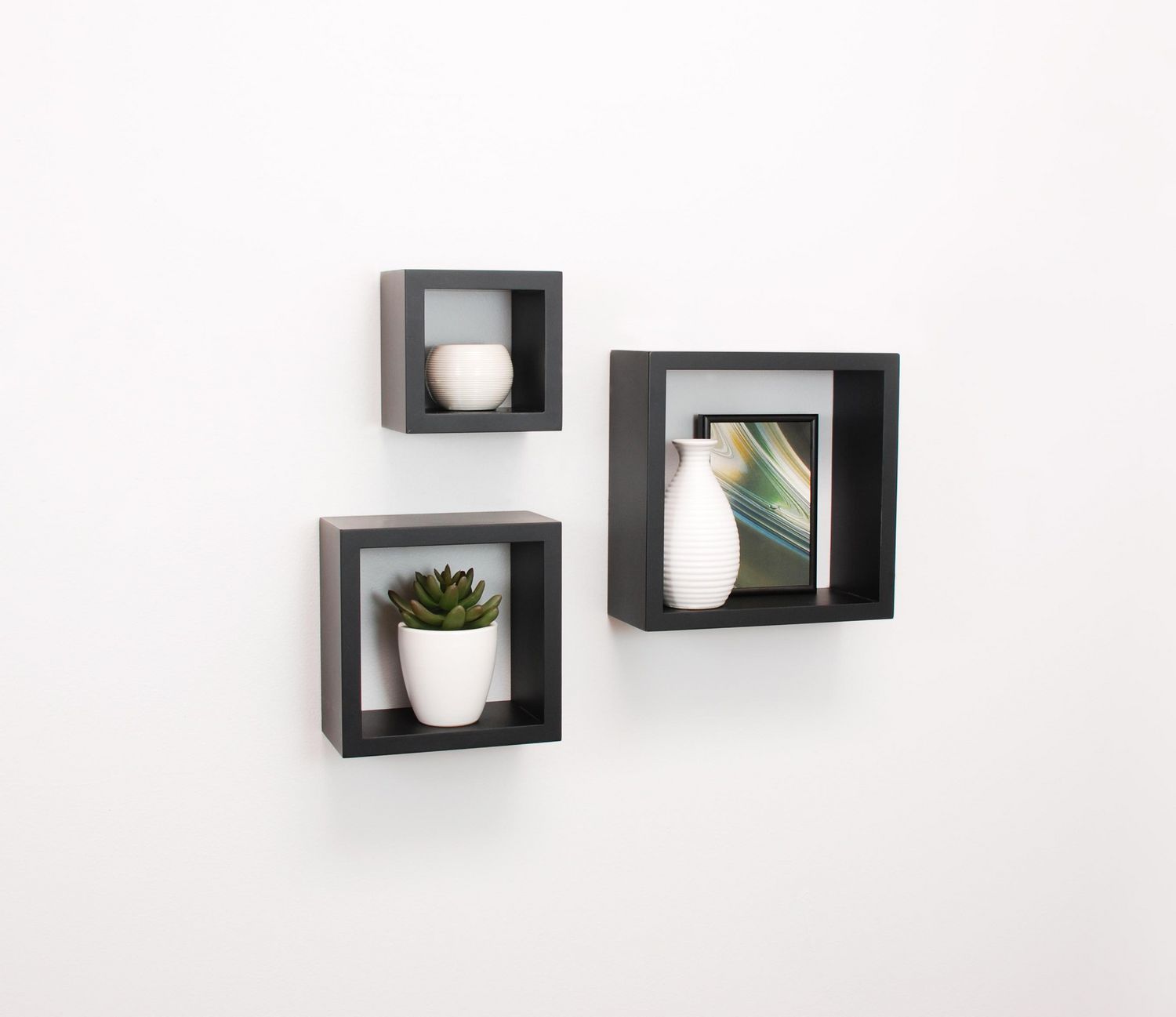 hometrends 3-Piece Wall Cube Black Shelf Set, Sizes 5