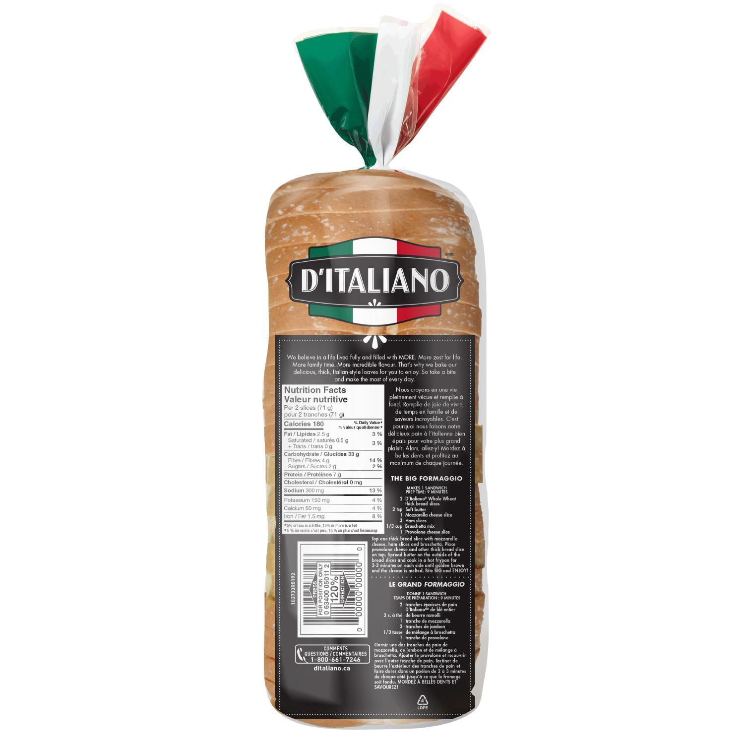 D'Italiano Thick Slice 100% Whole Wheat Bread, No Artificial Flavours or Colours, 675 g