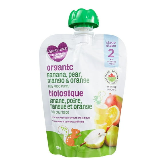 Parent’s Choice Organic Banana, pear, mango & Peas Baby Food Purée, 128 ml
