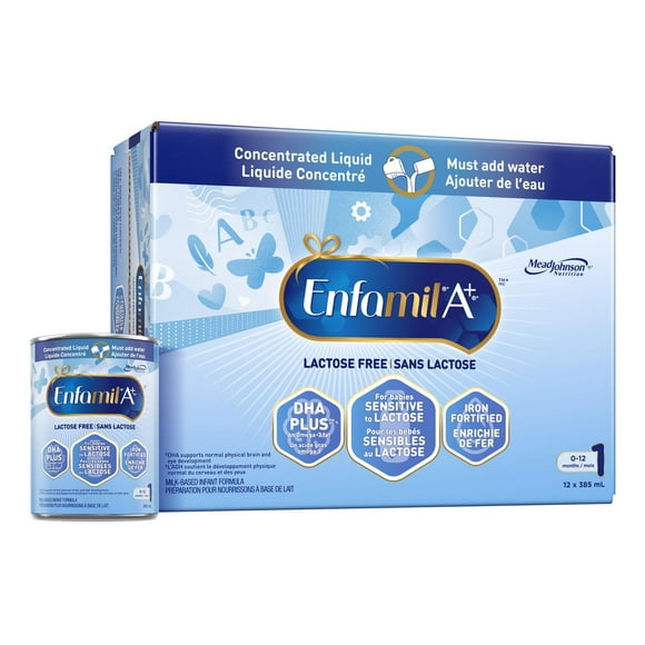 Enfamil A+ Lactose Free Baby Formula, Concentrated Liquid, 385ml x 12