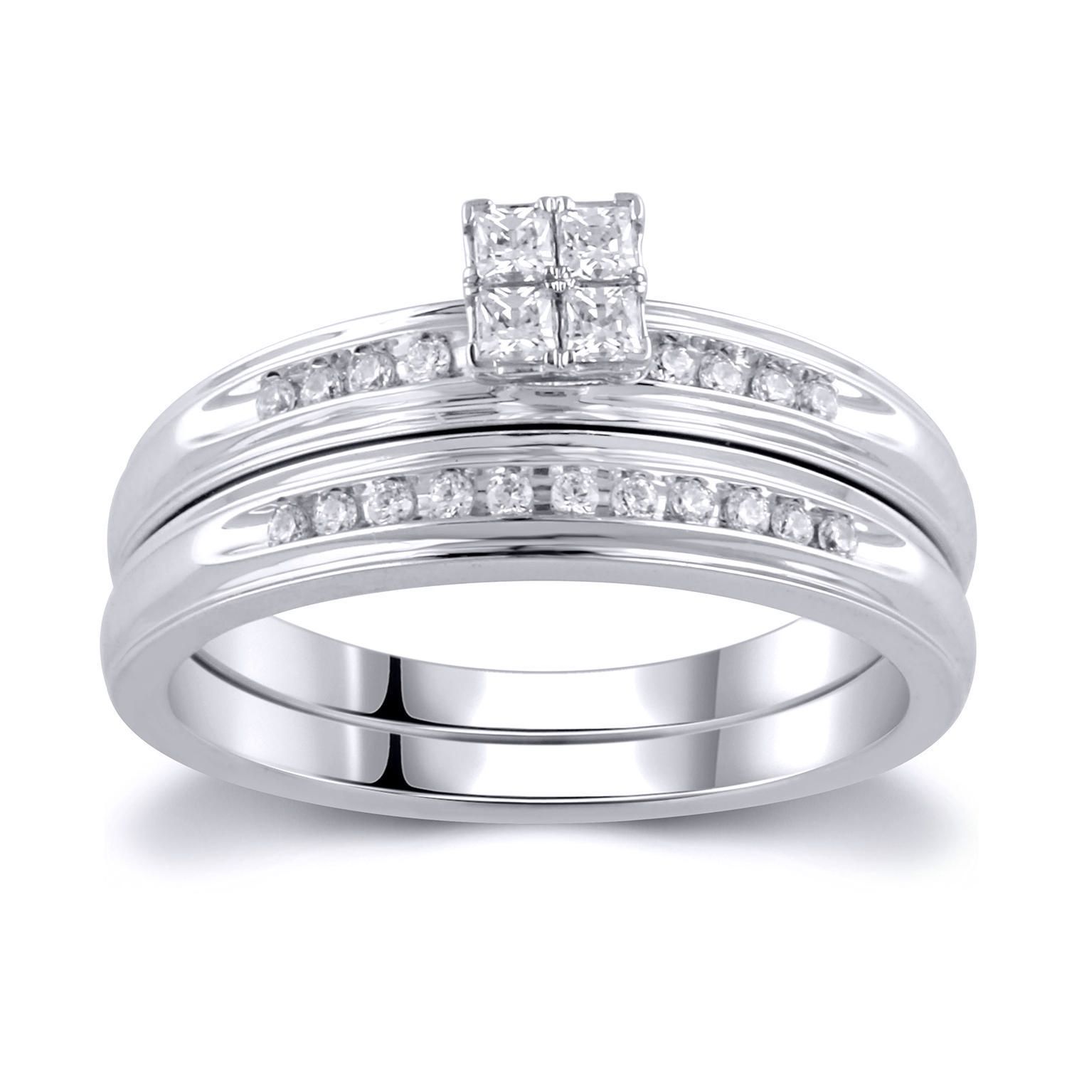 0.23 Ct. T.W. Quad Princess Cut Diamond Bridal Set in 10K White Gold 