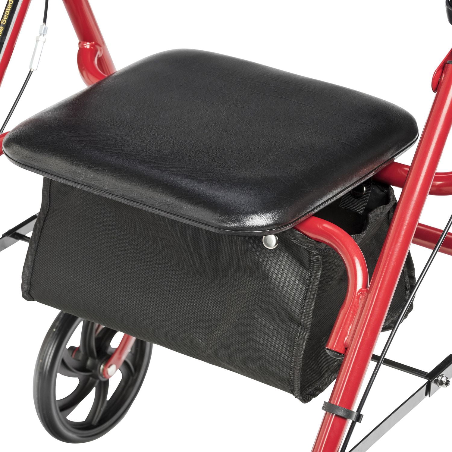 Drive Medical Red Four Wheel Rollator Rolling Walker with Fold Up Removable Back Support