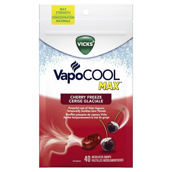 Vicks VapoCOOL Max Drops, Max Strength Medicated Drops, Soothes Sore Throat Pain Caused by Cough, Cherry Freeze Flavor