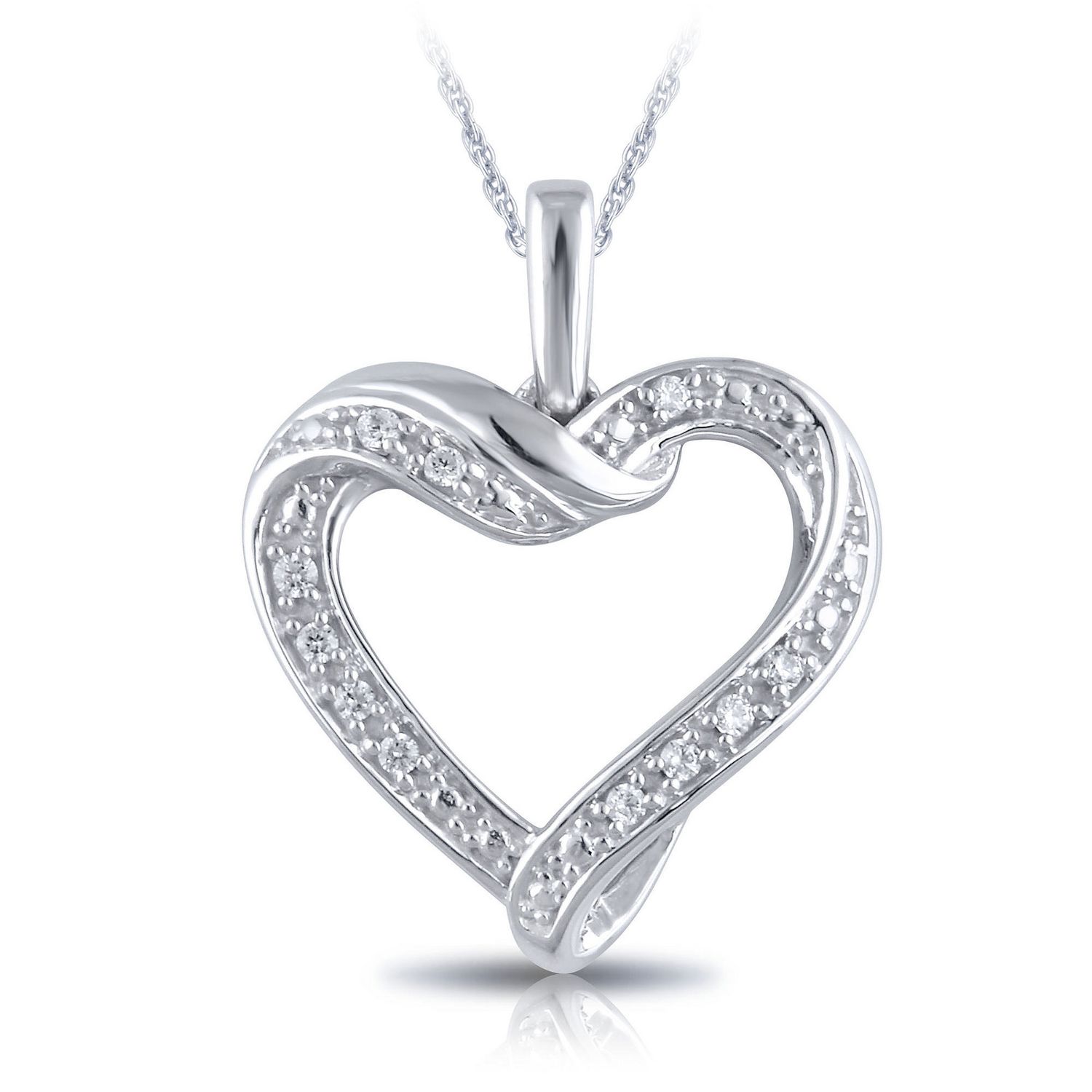 0.10 Ct T.W. Diamond Heart Pendant in Sterling Silver with 18" Box
