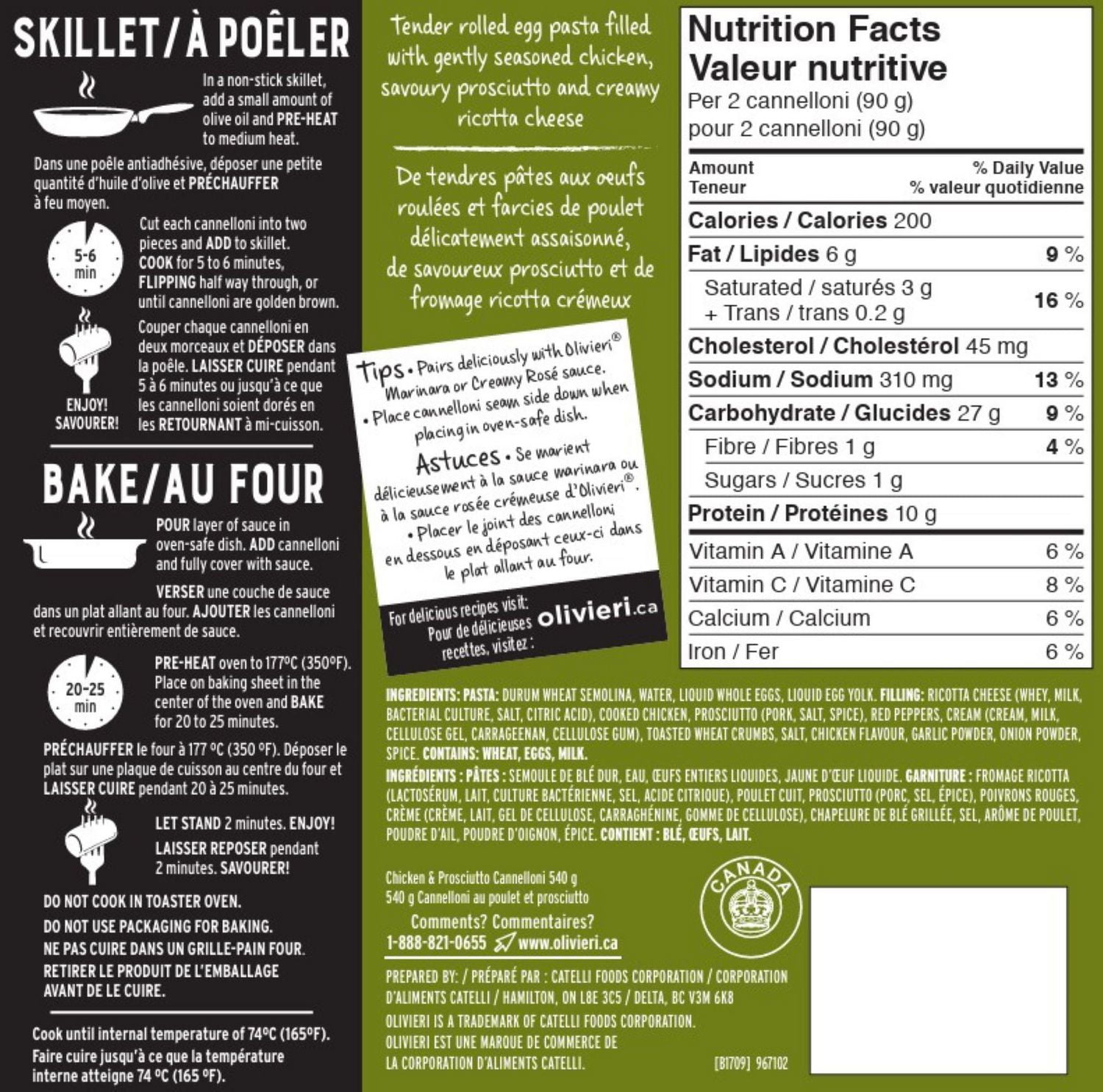 Cannelloni au poulet et prosciutto Olivieri Pâtes fraîches, 540 g