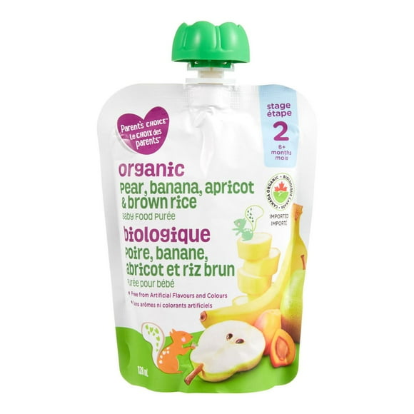 Parent’s Choice Organic Pear, Banana, Apricot & Brown Rice Baby Food Purée