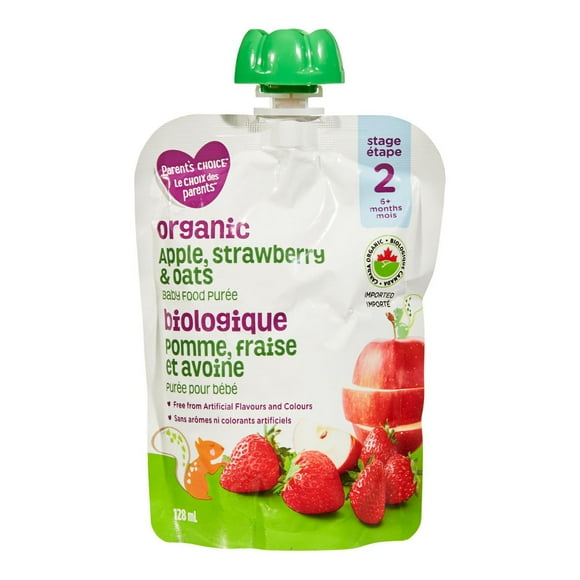 Parent’s Choice Organic Apple, Strawberry & Oats Baby Food Purée, 128 mL