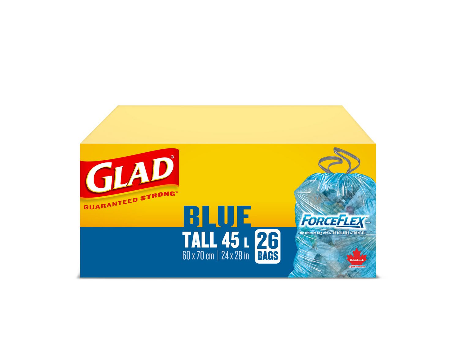 Glad Blue Recycling Bags Tall 45 Litres ForceFlex, Drawstring, 26